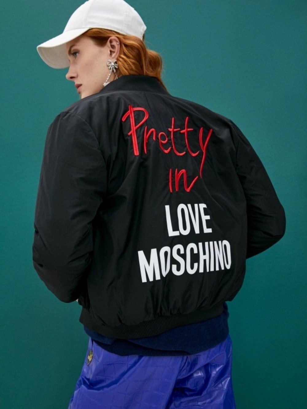 Moschino Black Bomber (black&red2 in1) Jacket with Red and White Script